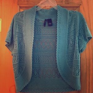 Crocheted cropped open cardigan